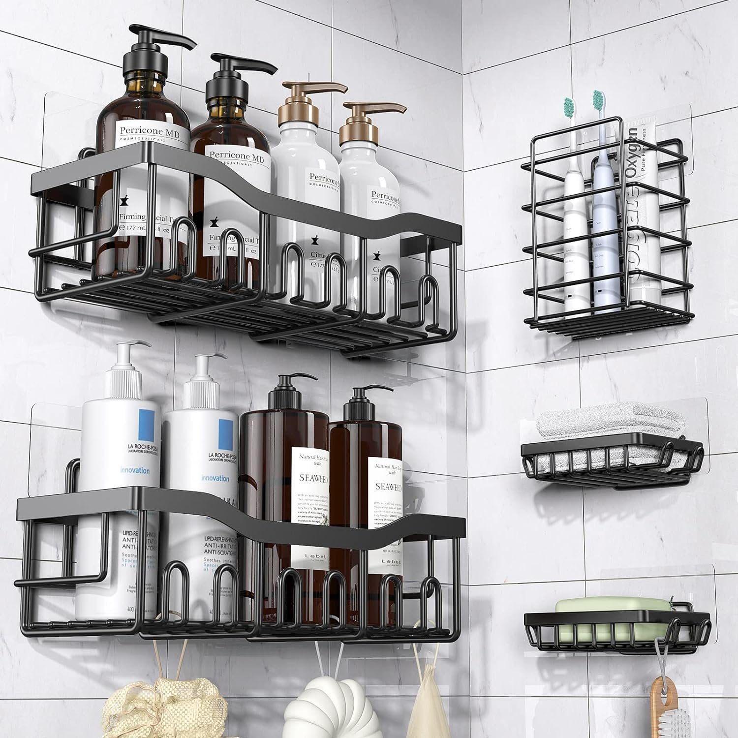 Directin Duschablage Duschorganizer [5er-Pack] Duschregale für die Innendusche, Duschkorb, Set, Selbstklebende Duschablage, Kein Bohren Rostfreier Edelstahl