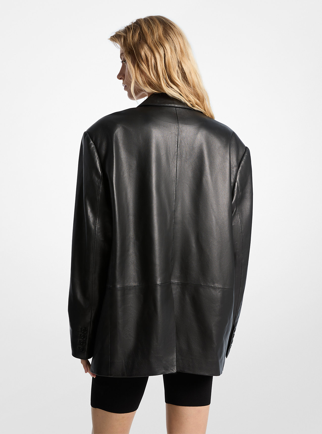 Oversized Leather Blazer - BLACK