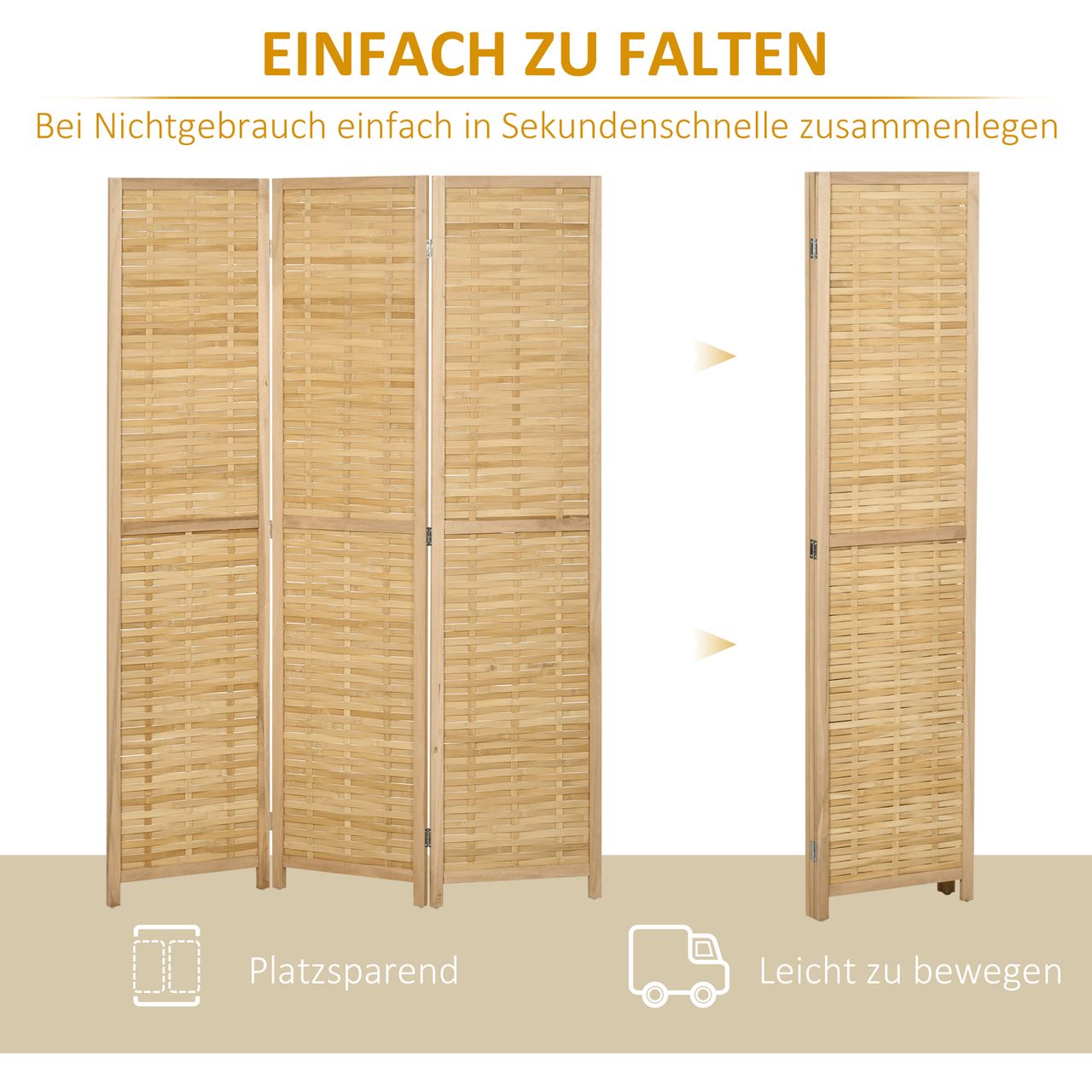 HOMCOM Paravent 3-teiliger Raumteiler 120x170 cm Trennwand Faltbarer Sichtschutz