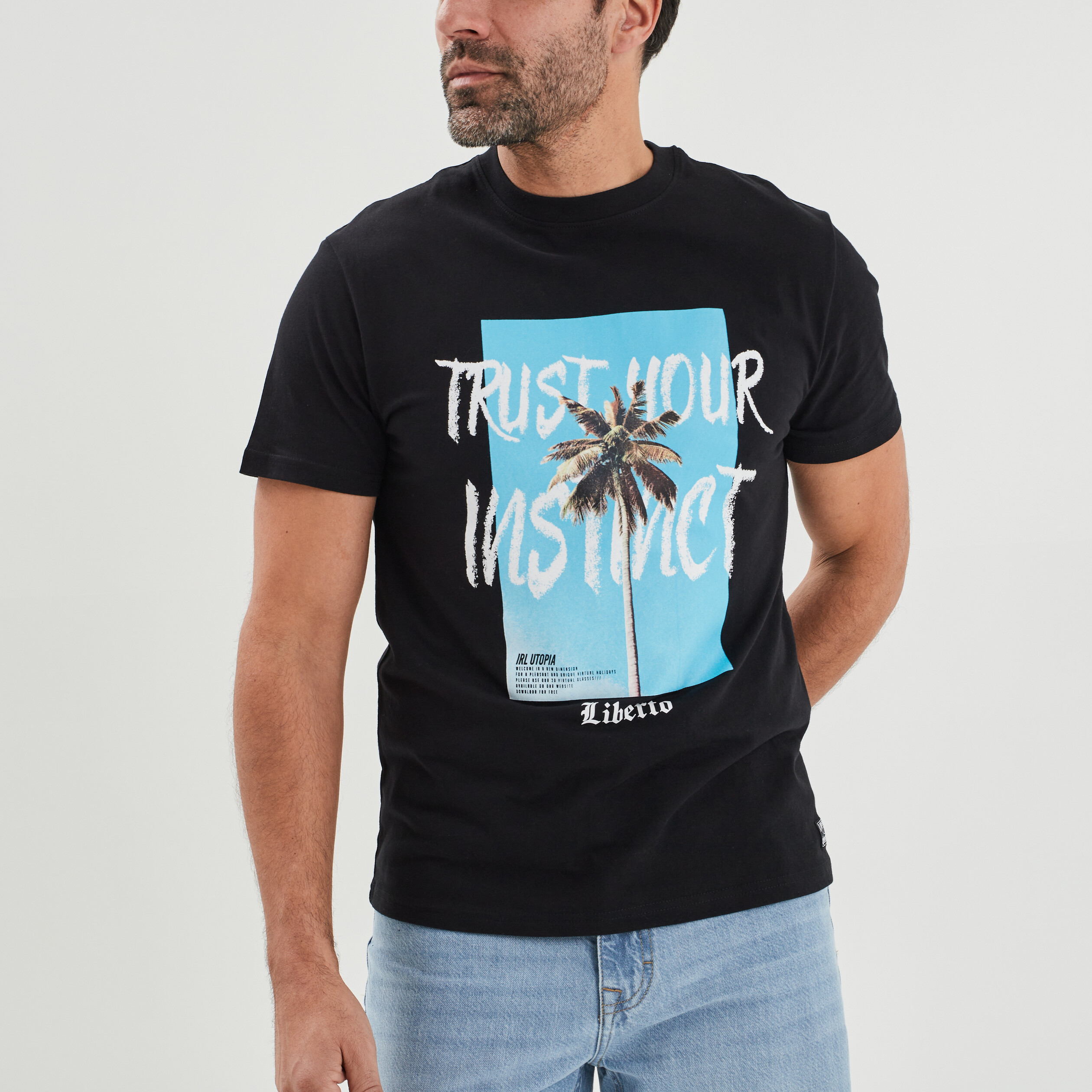 T-shirt manches courtes Liberto noir homme | La Halle