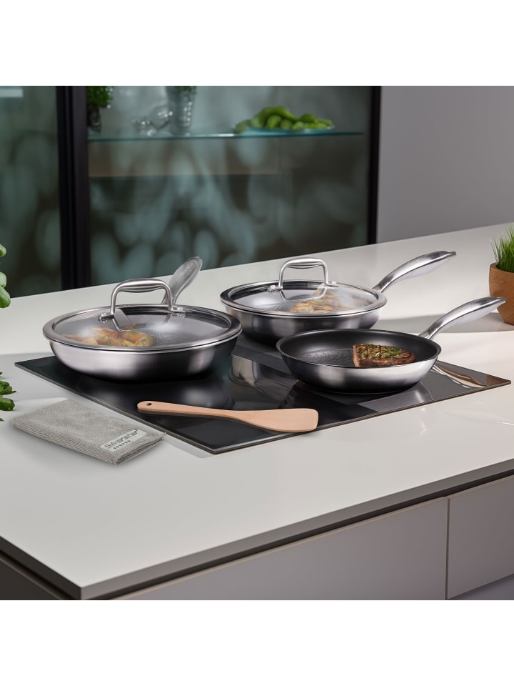 Stoneline Edelstahl Pfannen-Set 7-teilig 20/24/28 | mit Deckeln in Edelstahl günstig kaufen onesize