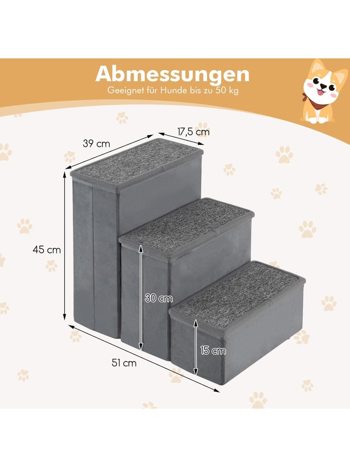 COSTWAY Hundetreppe 3 Stufen Faltbar mit Stauraum in Grau günstig kaufen onesize