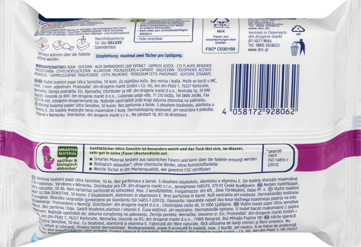 Feuchtes Toilettenpapier Ultra Sensitive, 50 St