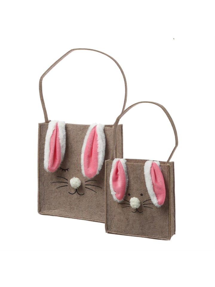 MARELIDA 2er Set Ostertaschen Häschen mit Schlappohren Osternest Hasentaschen in braun günstig kaufen onesize