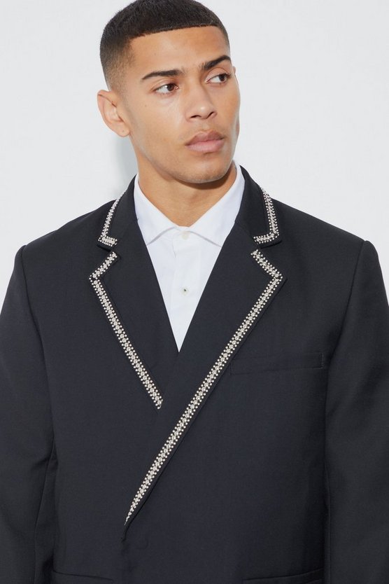 Zweireihiger lockerer Blazer mit Nieten