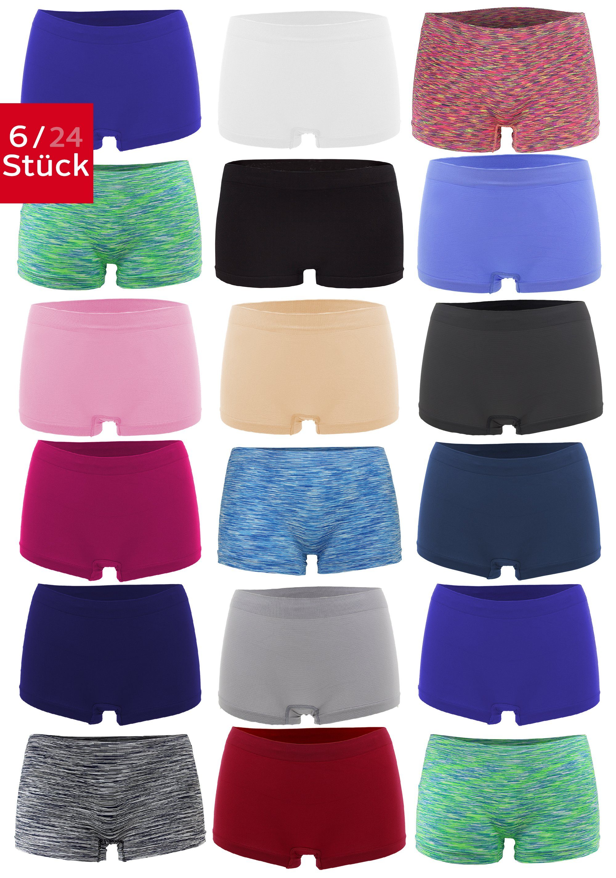 Fabio Farini Panty Damen Hotpants Unterhosen - Frauen Boxershorts Seamless (Spar-Set, 6-St) angenehmes Tragegefühl ohne Nähte, zufällig ausgewählte Farben