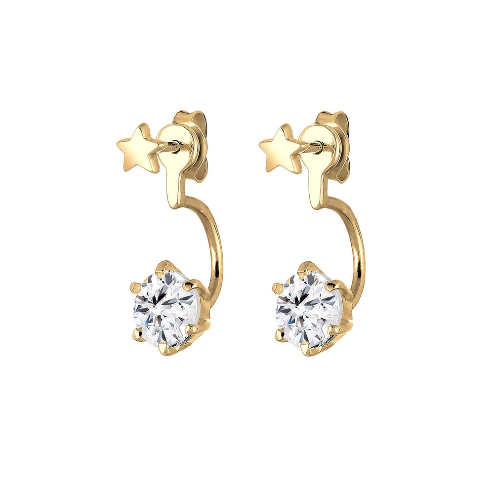 Elli Elli Boucles d'Oreilles Front-Back Sterne Kristalle 925 Silber Boucles d'oreilles