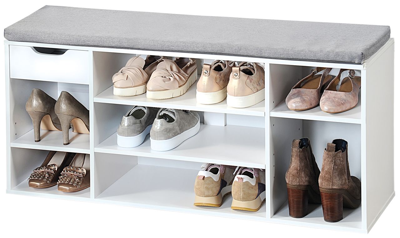 Kesper Universal-/ Schuhschrank mit Sitzkissen und Schublade, weiß