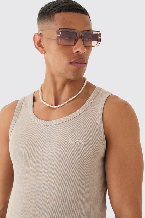 Geripptes Slim-Fit Man Tanktop mit Acid-Waschung