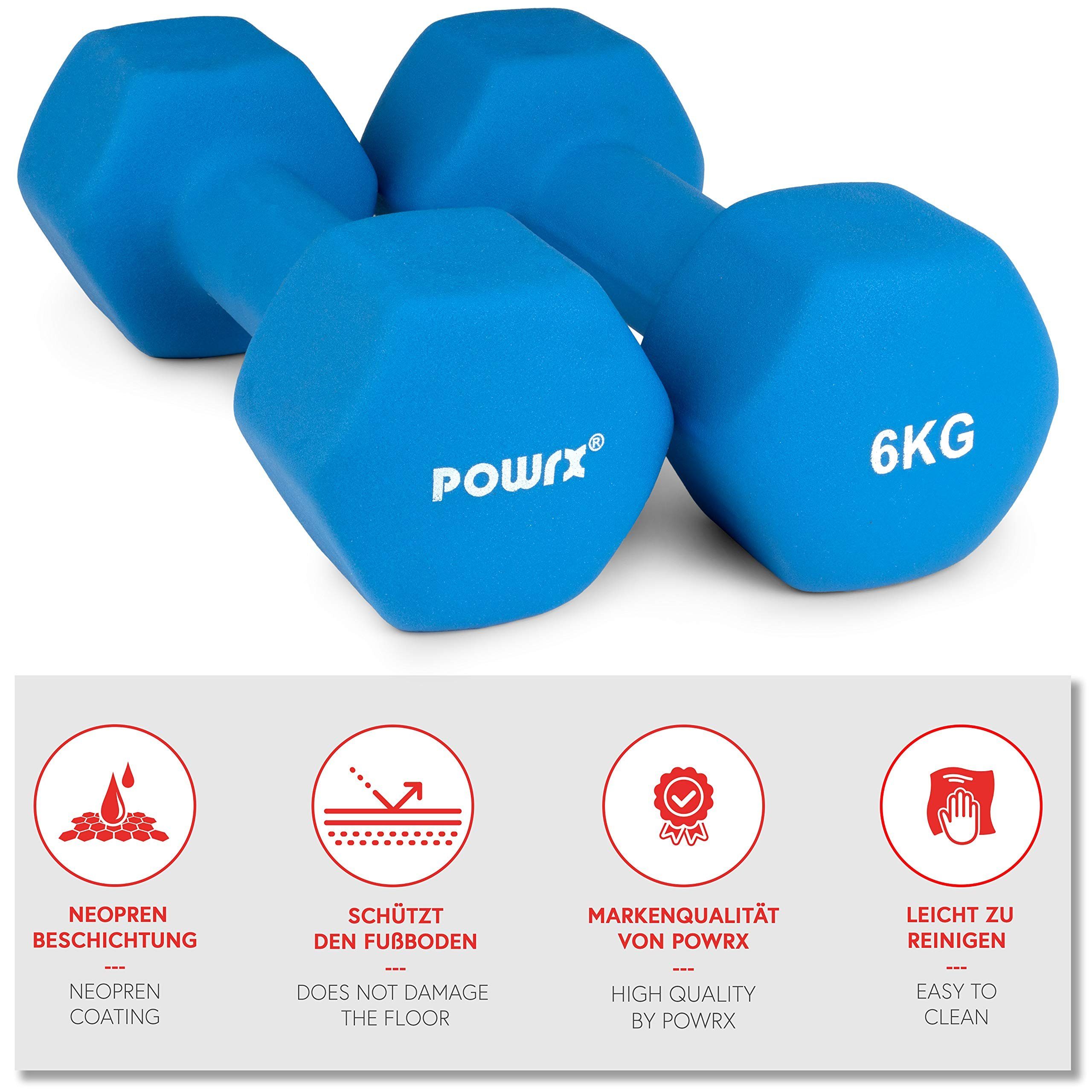 POWRX Kurzhantel 2x 0,5kg Sechskant Neopren Hanteln (Paar) inkl. Workout 0,5-10kg, Rosa (2 X 0.5 Kg)