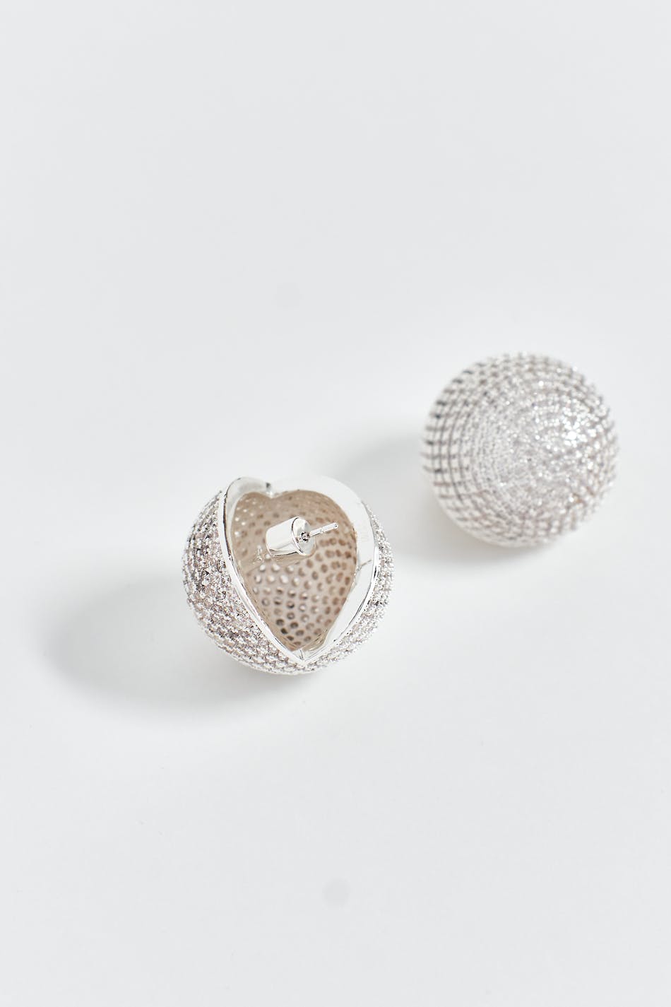 Pave silver ball earrings