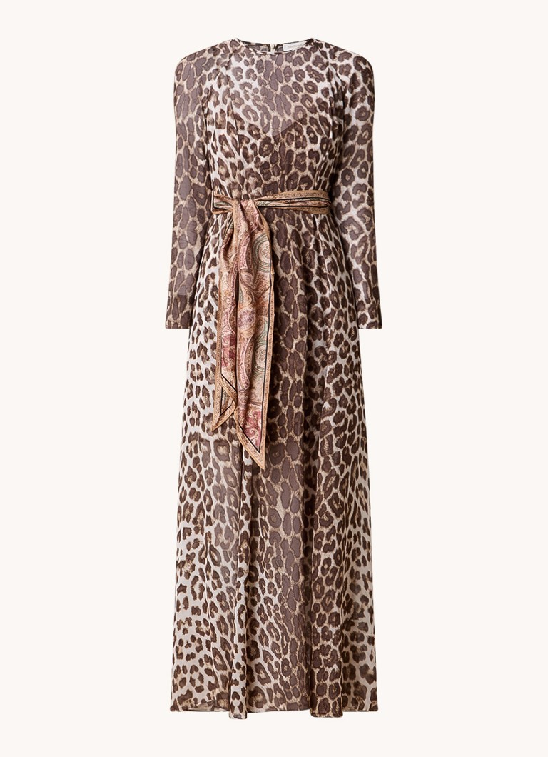 Rochie creion cu imprimeu leopard și talie cu curea de la Zimmermann Illustration