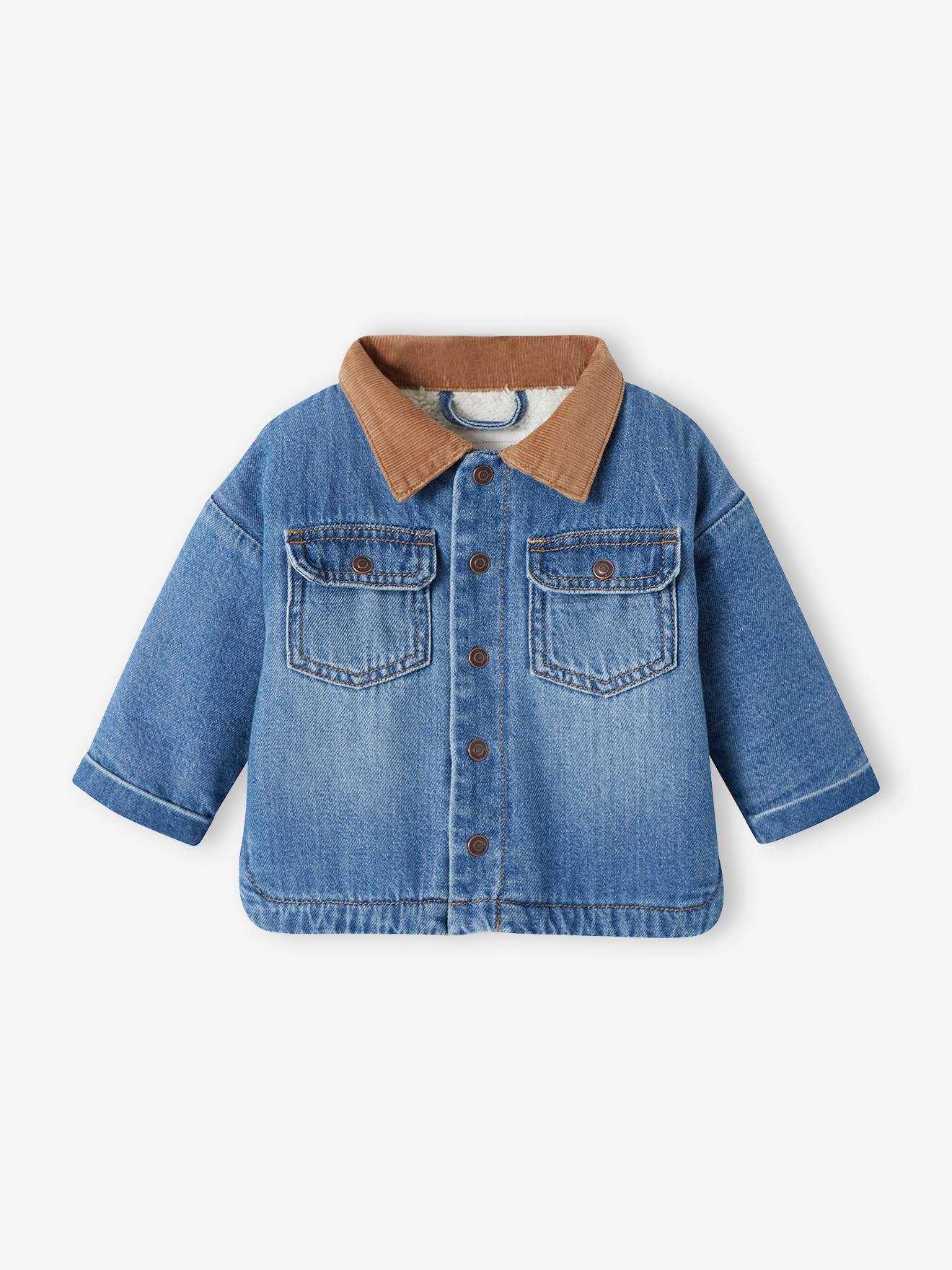 Veste doublée sherpa Garçon en denim stone