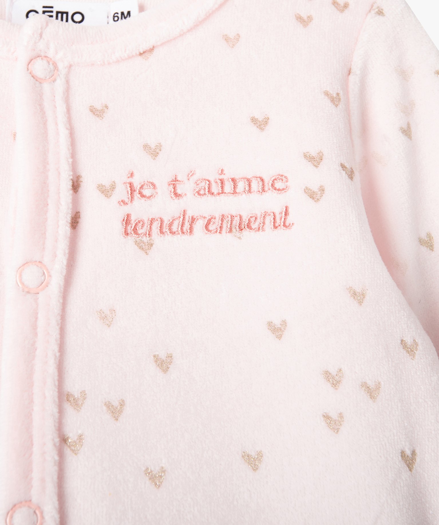 Pyjama bébé en velours pastel à curs dorés et ouvertur... rose | GEMO
