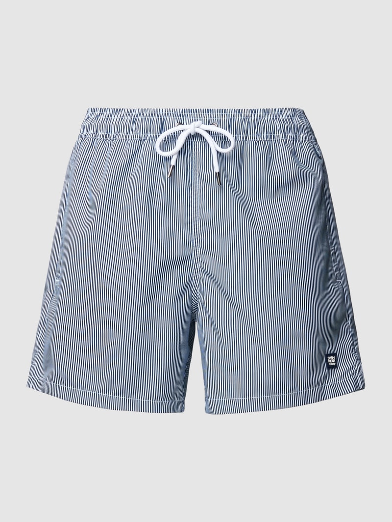 Badehose mit Label-Detail Modell 'BEACHPORT' in marineblau