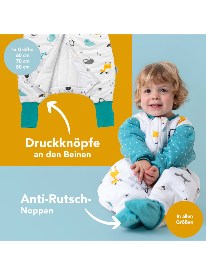 Schlummersack Bio Schlafsack mit Füßen und umklappbaren Bündchen 2.5 TOG in Türkis günstig kaufen