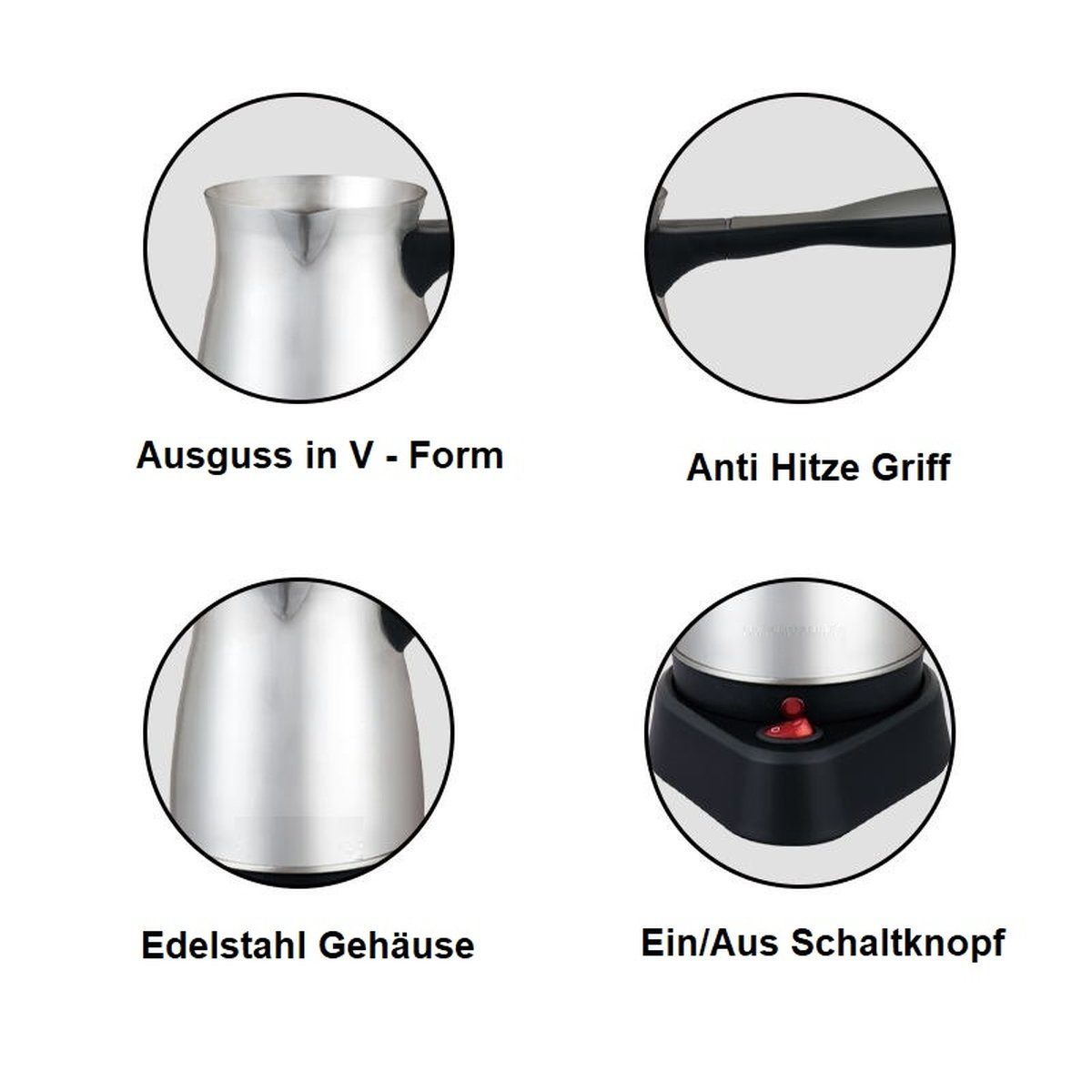 Cheffinger Kaffeebereiter Mokkakocher Türkischer Mokka Kaffeekocher elektrisch 600W Cheffinger