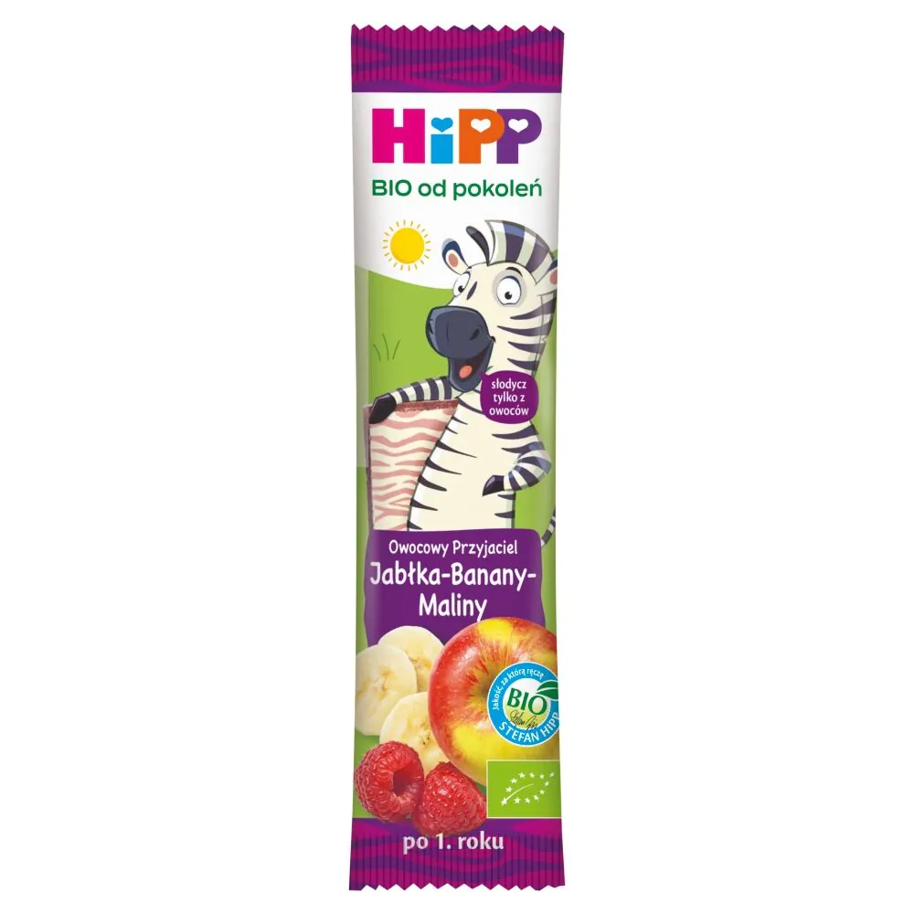 HIPP ekologiškas batonėlis „Fruity Friend“ su obuoliais, bananais ir avietėmis