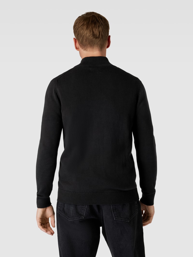 Strickjacke mit Label-Stitching Modell 'STAND JACKET' in schwarz