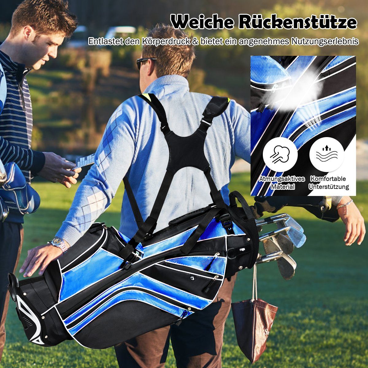 COSTWAY Golftrolley + Golfbag, mit Ständer, Regenschirmhalter