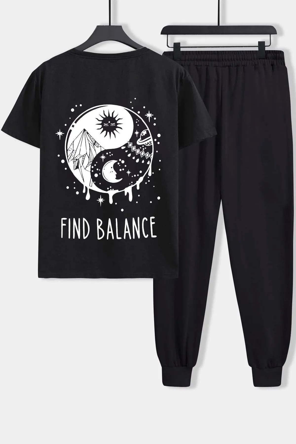 uyguntarz  Zweiteiliges Unisex-Trainingsanzug-Set mit Yin- und Yang-Aufdruck