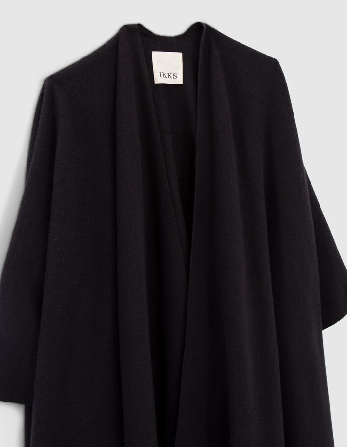 Poncho noir polaire avec franges dos Femme