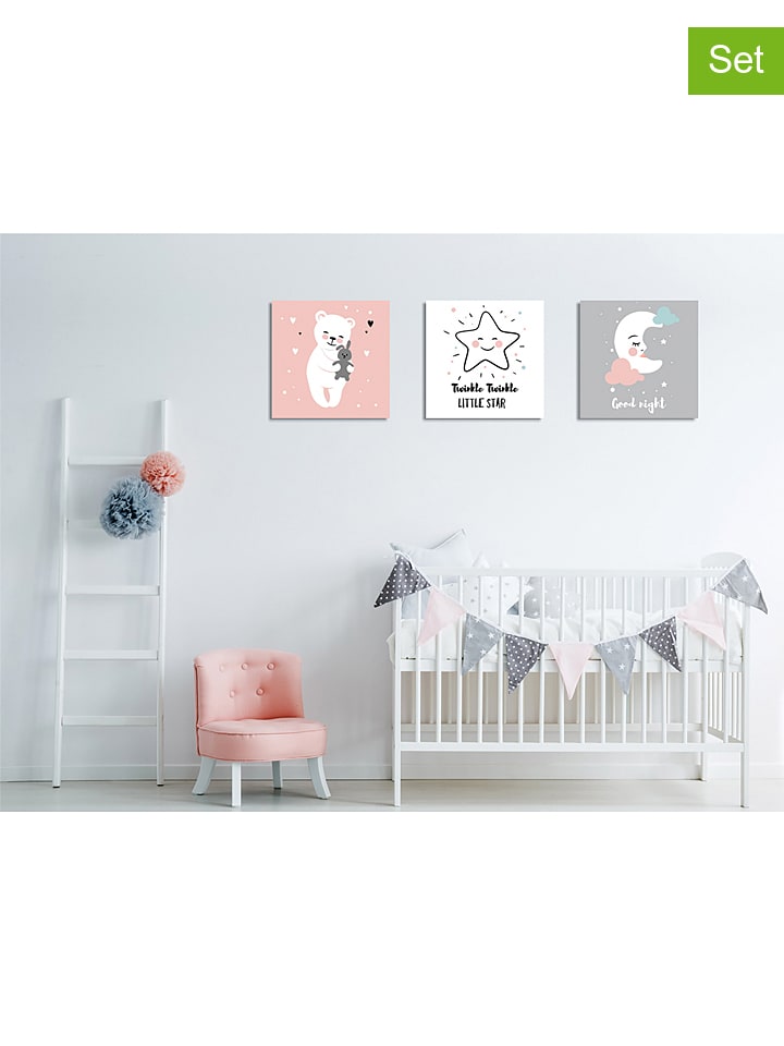 Epheria Kids 3er-Set: Leinwanddruck in Rosa/ Weiß/ Grau günstig kaufen onesize