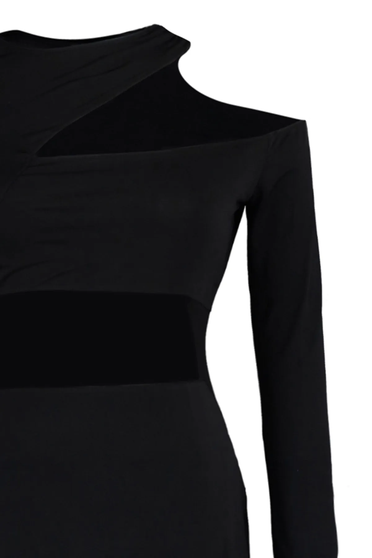 Trendyol Curve  Schwarzes Midi-Strickkleid mit Fenster-/Ausschnitt-Details TBBAW23AH00028