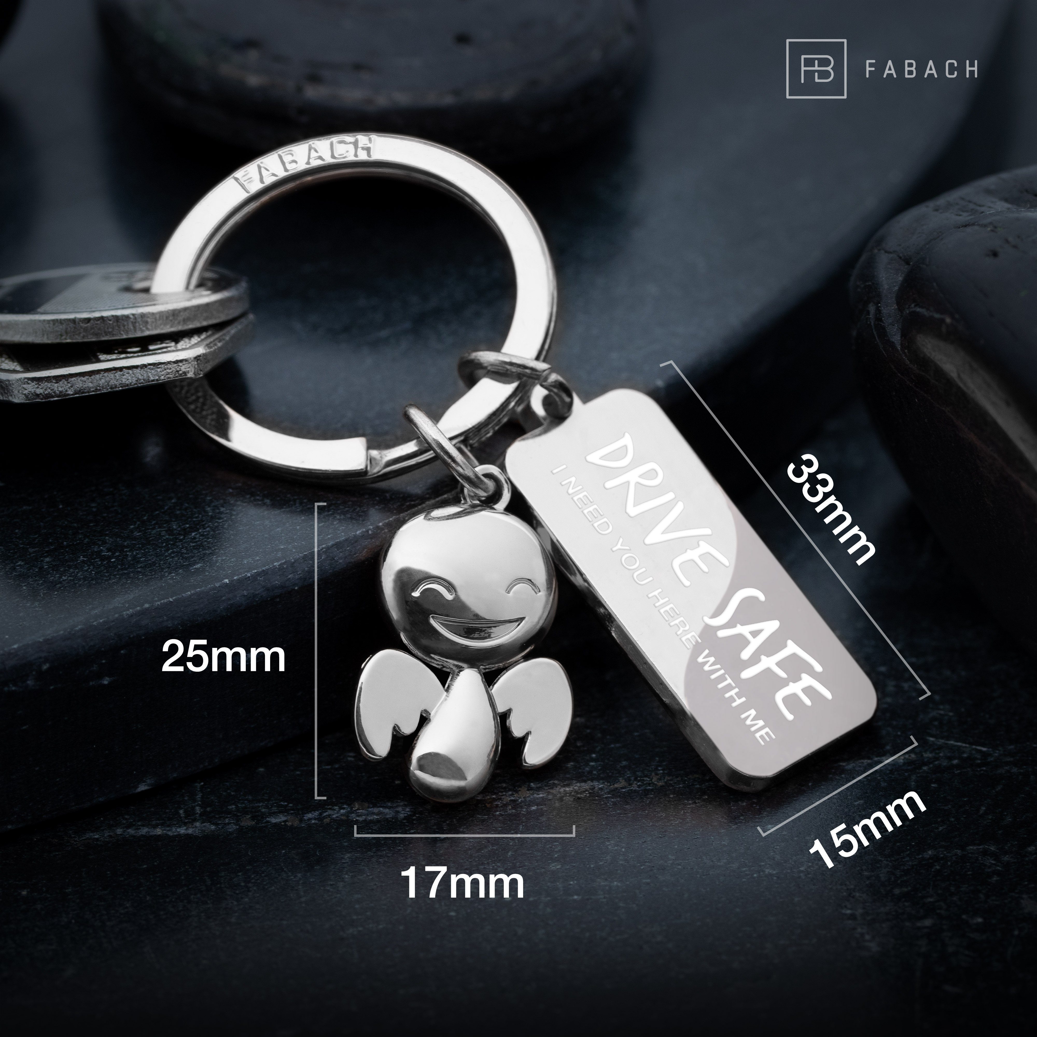 FABACH Schlüsselanhänger Schutzengel Happy mit Gravur Drive Safe - Geschenk Glücksbringer Auto