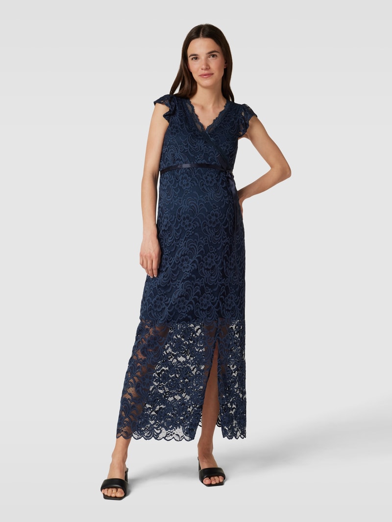 Umstands-Maxikleid mit Spitzenbesatz in dunkelblau