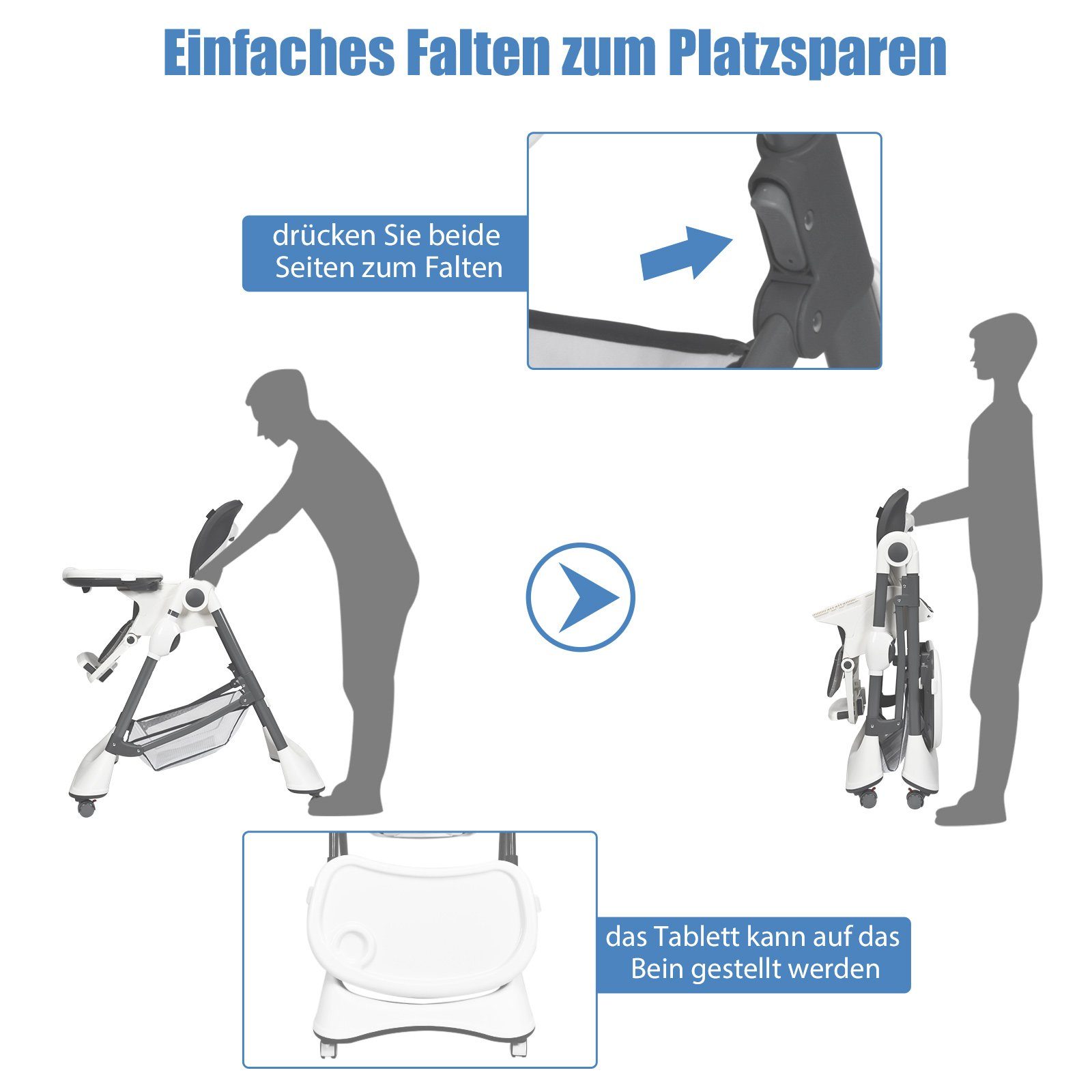 COSTWAY Hochstuhl Babyhochstuhl, mit verstellbarer Rückenlehne