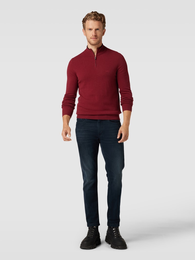 Strickpullover mit Troyer-Kragen Modell 'Marlo' in bordeaux rot