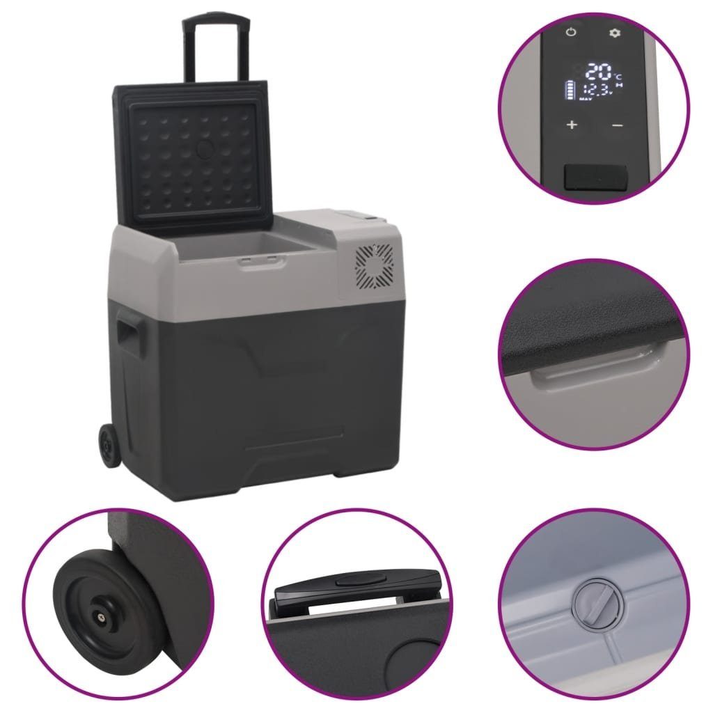 vidaXL Kühlbox Kompressor Kühlbox mit Rollen und Adapter Schwarz Grau 30 L Camping V