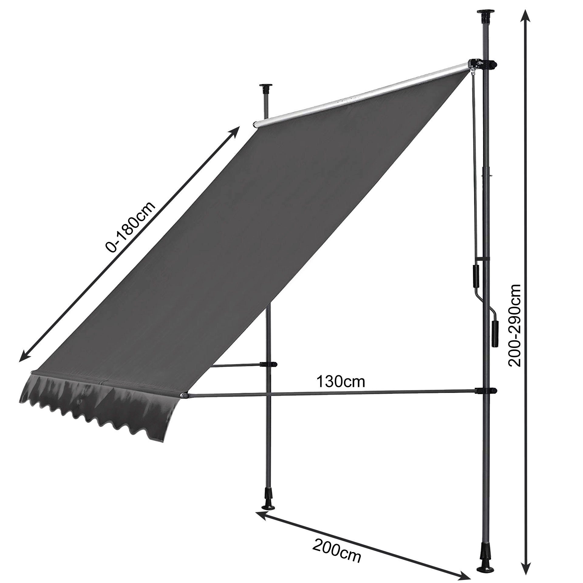 Quick Star Klemm-Senkrechtmarkise 200 cm Breite, 130 cm Ausfall, Neigungswinkel verstellbar