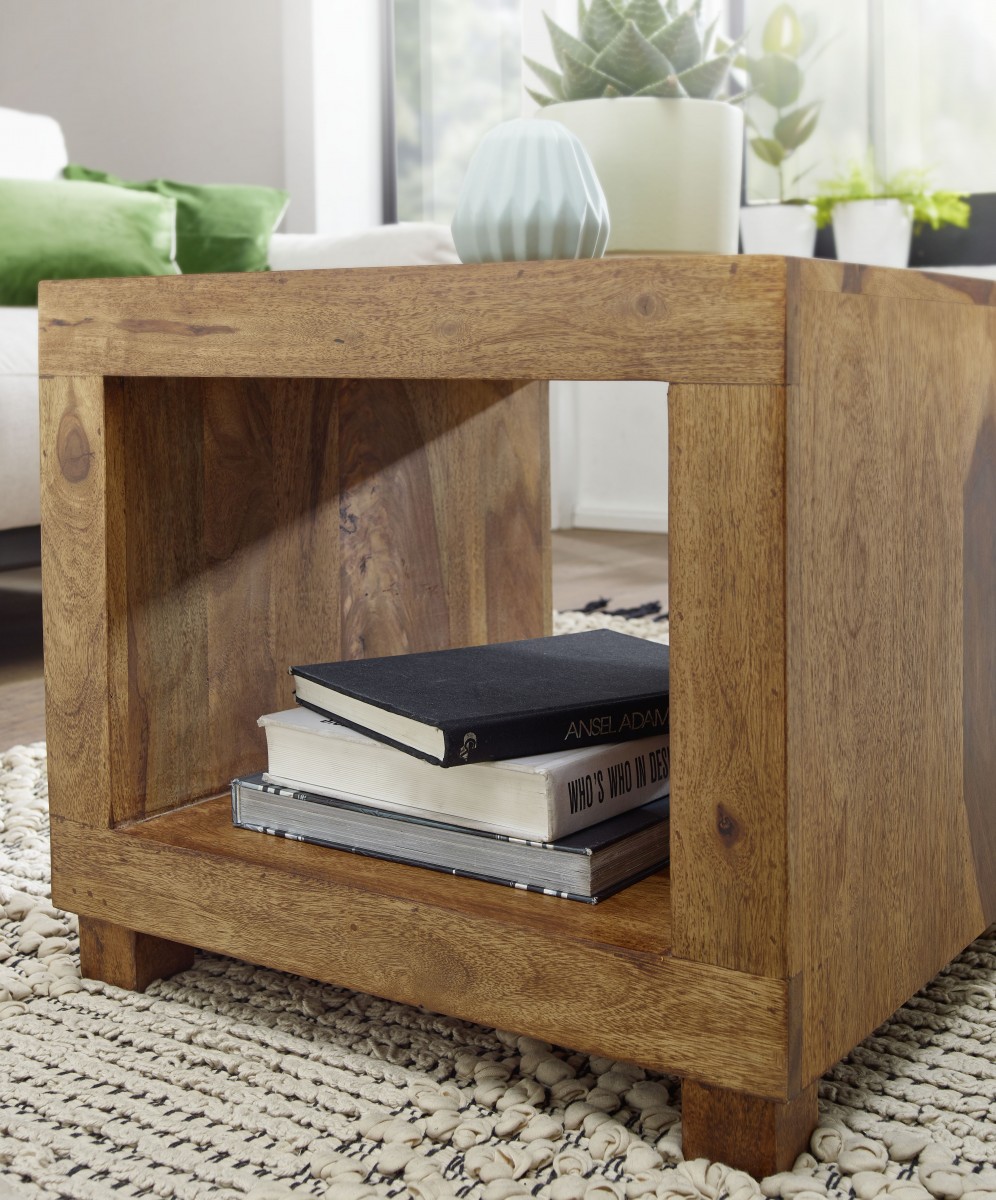 Wohnling Sheesham Couchtisch Massiv 50 x 50 cm Massivholz