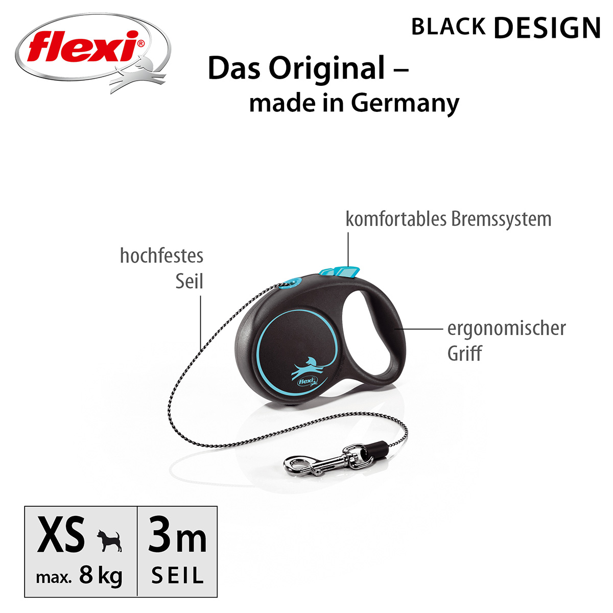 flexi Black Design Seilleine blau XS 3m kaufen bei ZooRoyal