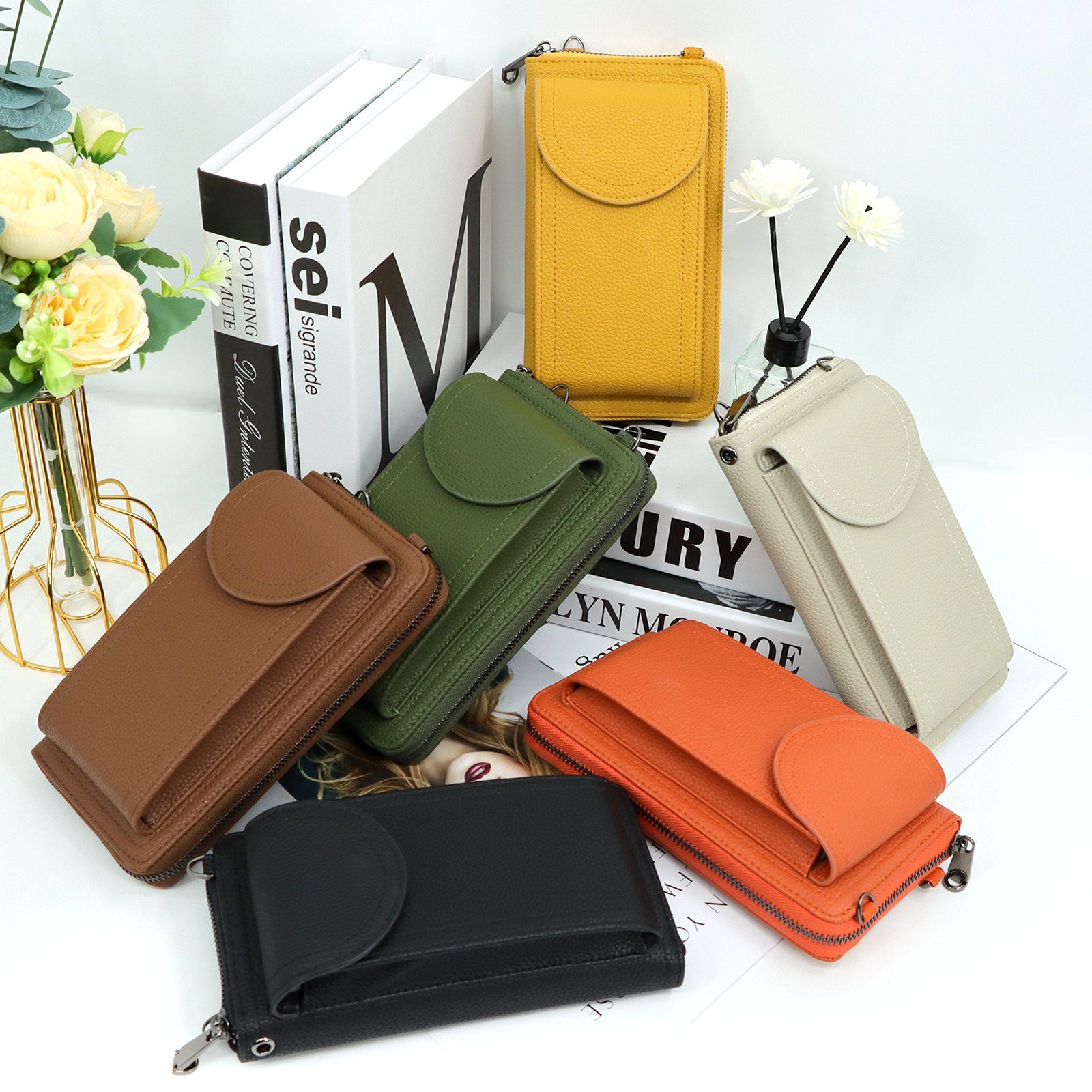 TAN.TOMI Umhängetasche Handy Umhängetasche Damen Handytasche Leder RFID Schultertasche, Klein Phone Tasche bis zu 6.7''