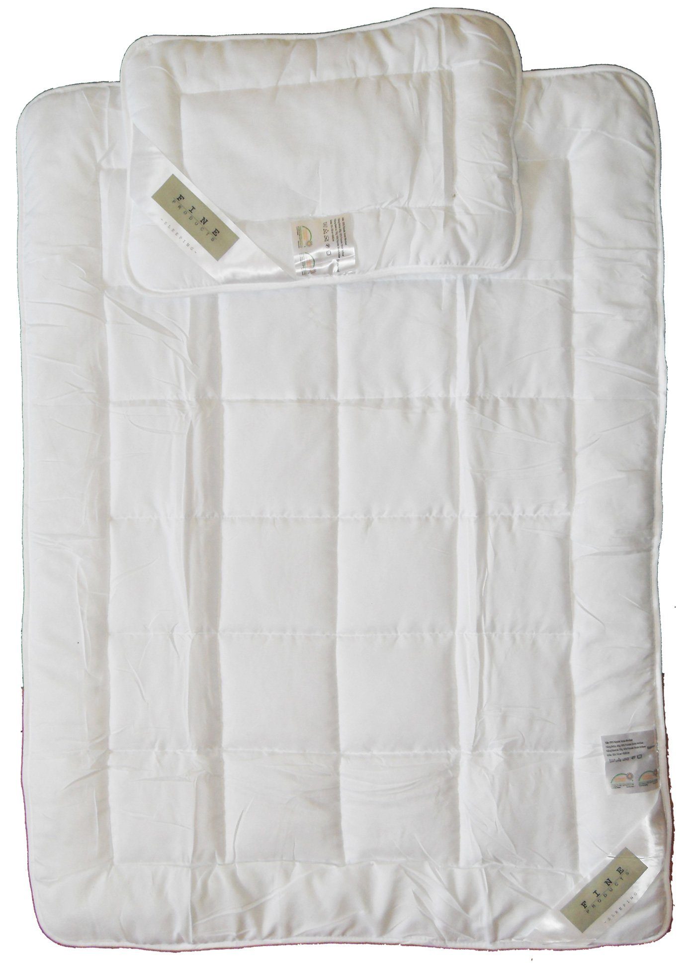 Kindersteppbett + Kopfkissen, 2-tlg. Baby Kinder Stepp Bettenset, Bettdecke 100x135 + Kopfkissen 40x60, weiss, Hohlfaserfüllung, KOCHFEST, KH-Haushaltshandel, Füllung: silikonisierte Hohlfaser, kochfest