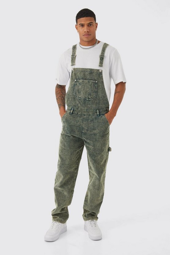 Lockere Cord-Latzhose mit Acid-Waschung