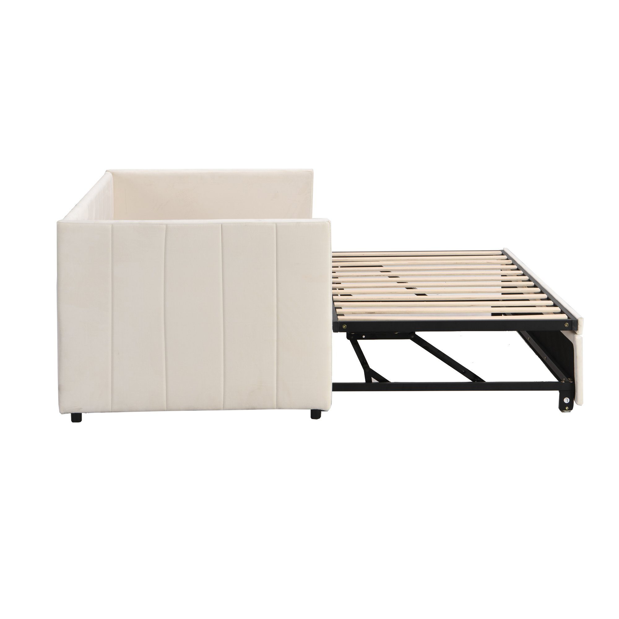 WISHDOR Polsterbett Funktionsbett Doppelbett Schlafsofa Kinderbett Bett 90/180*200 cm (Multifunktionsbett aus hautfreundlichem Samtstoff, Ausziehbares Schlafsofa mit Lattenrosten), ohne Matratze