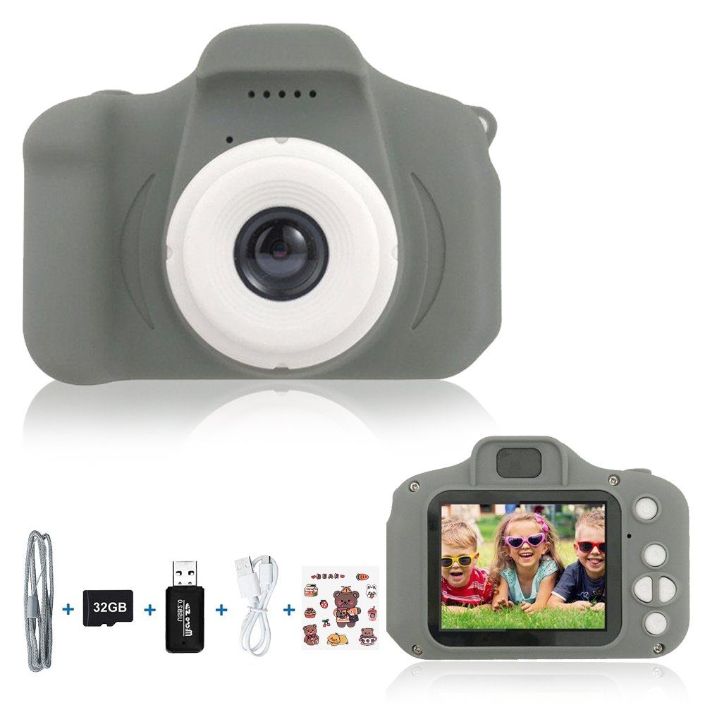 Tadow Kinder Kamera,mit 2.0-Zoll,Cartoon-Aufkleber,1080P HD 32GB,USB,Schwarz Kinderkamera