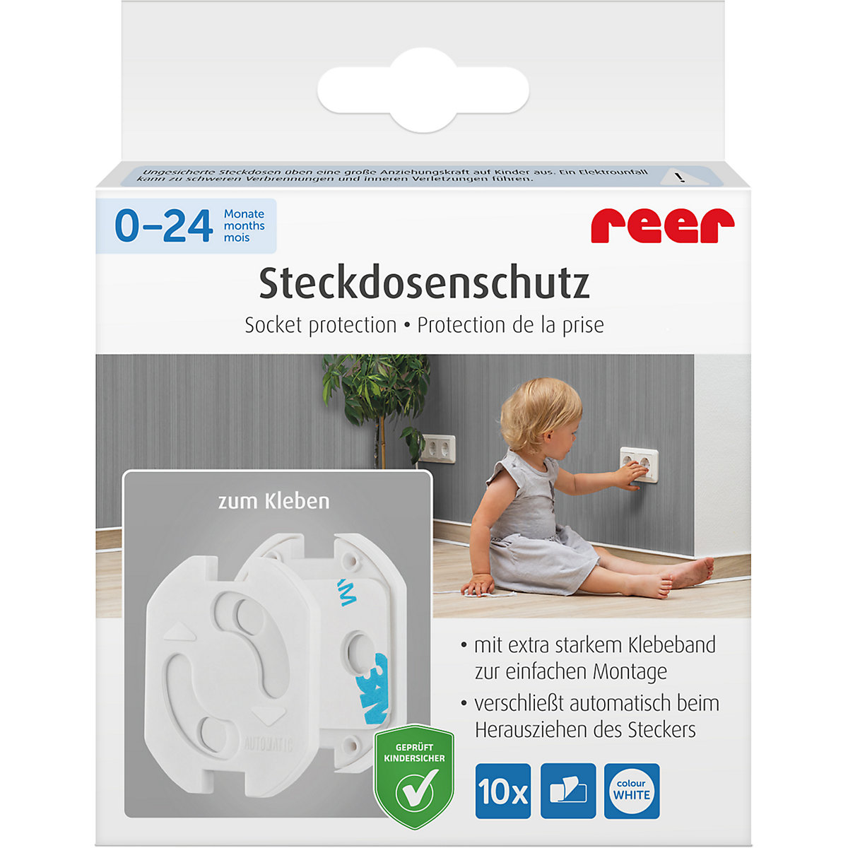 Steckdosenschutz, klebbar, weiß, 10 Stück