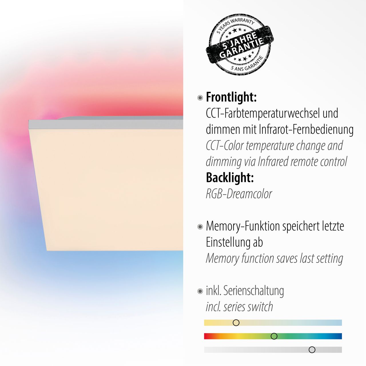 JUST LIGHT CONRAD, LED Deckenleuchte, dimmbar, CCT, RGB, IR-Fernbedienung, weiss