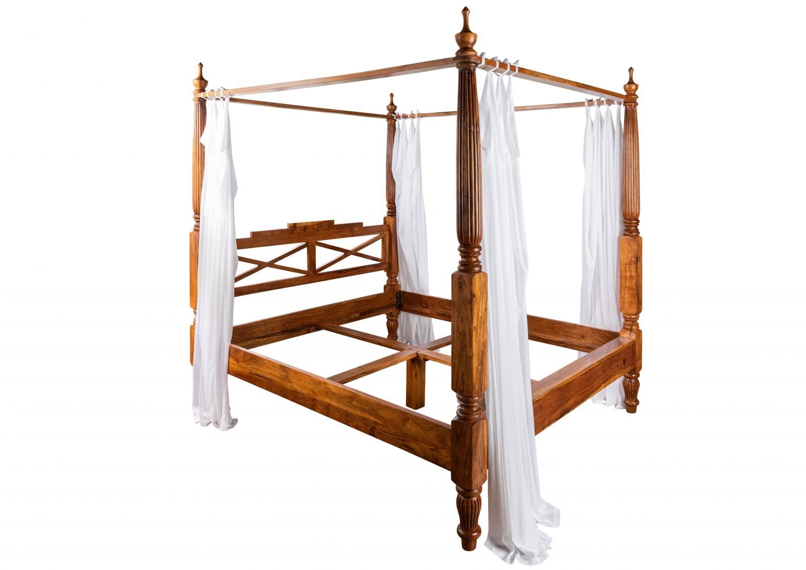 Massivmoebel24 Himmelbett Himmelbett Akazie 180x200x224 honig lackiert OXFORD #0246