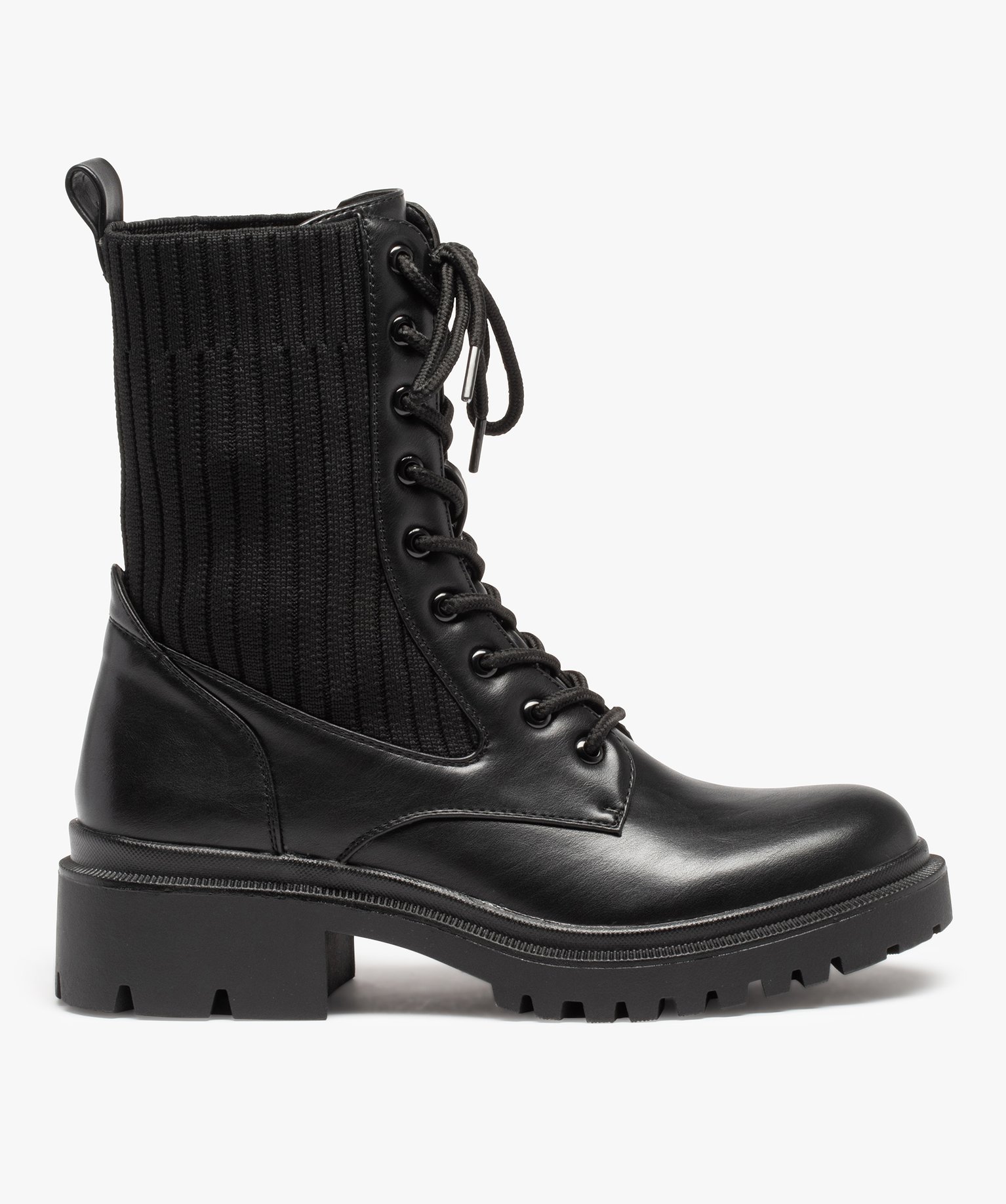 Bottines femme à semelle crantée et col chaussette noir | GEMO
