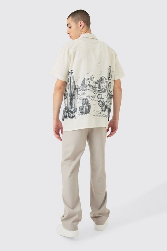 Oversized Linen Look Cactus Print Shirt
