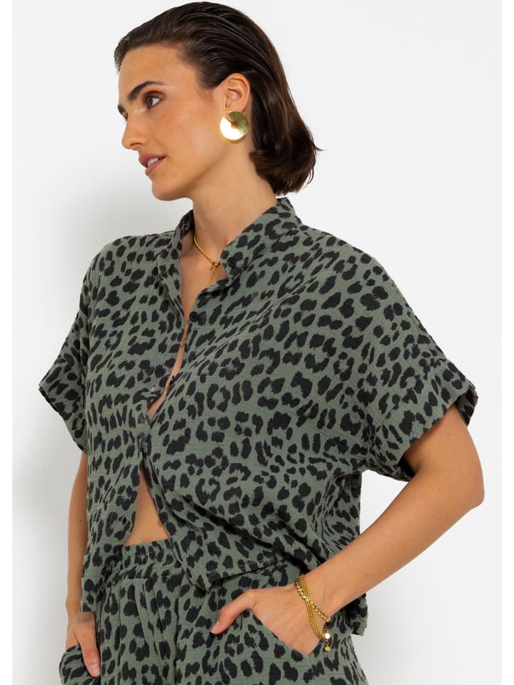 SASSYCLASSY Musselin Bluse mit Zebra in khaki I schwarz günstig kaufen