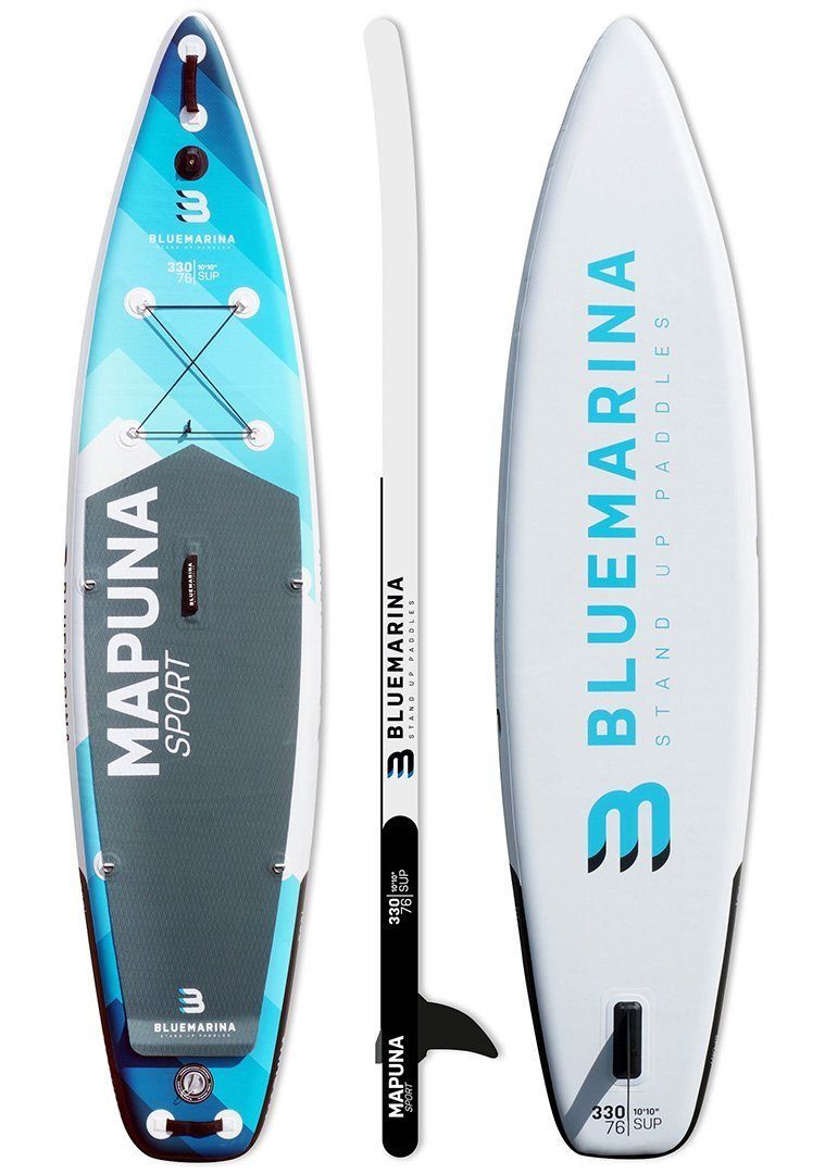 Bluemarina SUP-Board Aufblasbares Bluemarina SUP Board Mapuna inkl. 5 J. Garantie, Stand Up Paddle Board, (15 cm dick, 3 PVC Schichten, max 200 kg), Paddling board, Paddelboard, Surfboard, (100% Polyester -, 3 tlg., bis 200 kg - Double Layer - Kickpa