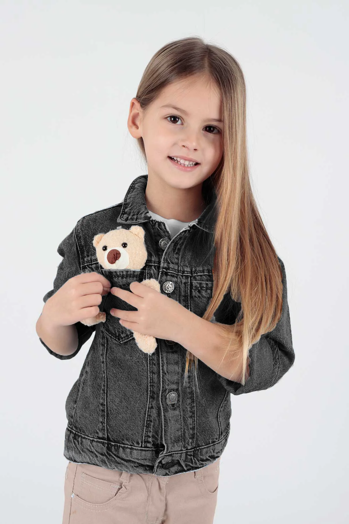 AHENGİM  Mädchen-Jeansjacke aus Baumwolle mit Teddybär-Motiv, lässig, modisch, Ak22176023