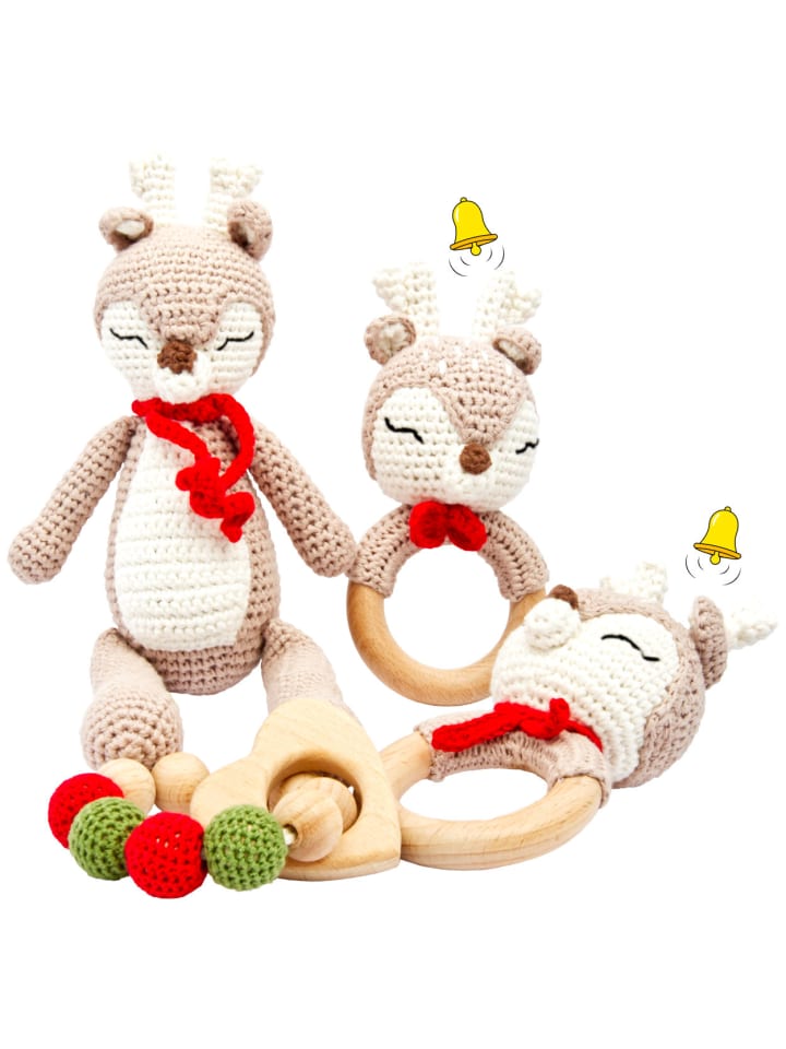 miniHeld Handgestrickter Reh Ivy Set Babyrassel Holzspielzeug und Baumwolle 0 Monate günstig kaufen onesize